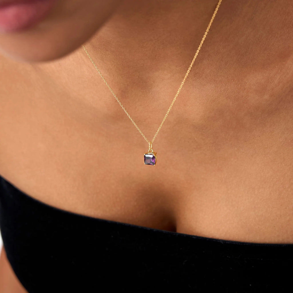 14k Solid Gold Amethyst Cushion Cut Solitaire Necklace 0.95 Carat