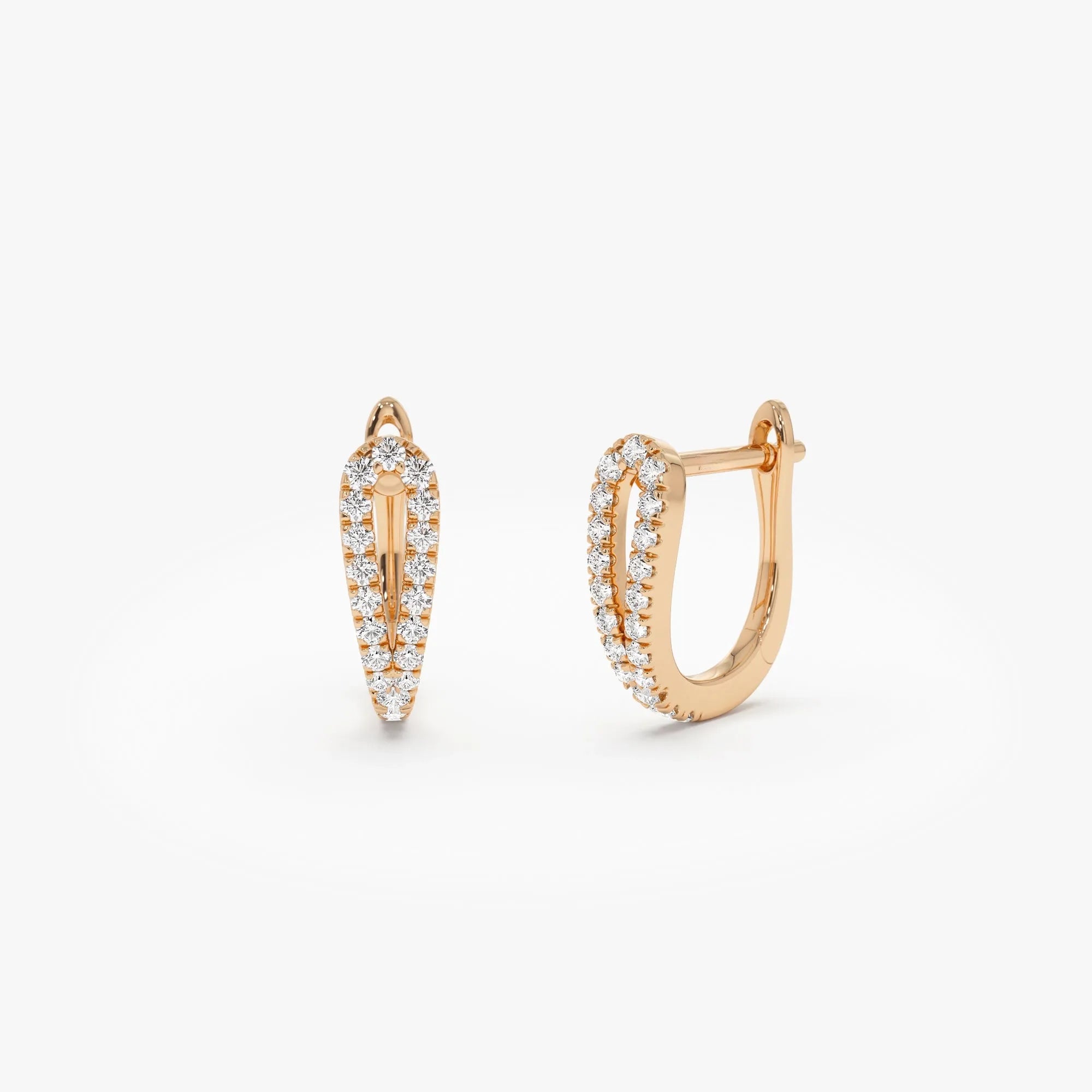 14k Gold Diamond Round Cut Double Mini Hoop Earrings 0.18 ctw