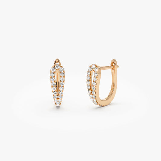 14k Gold Diamond Round Cut Double Mini Hoop Earrings 0.18 ctw