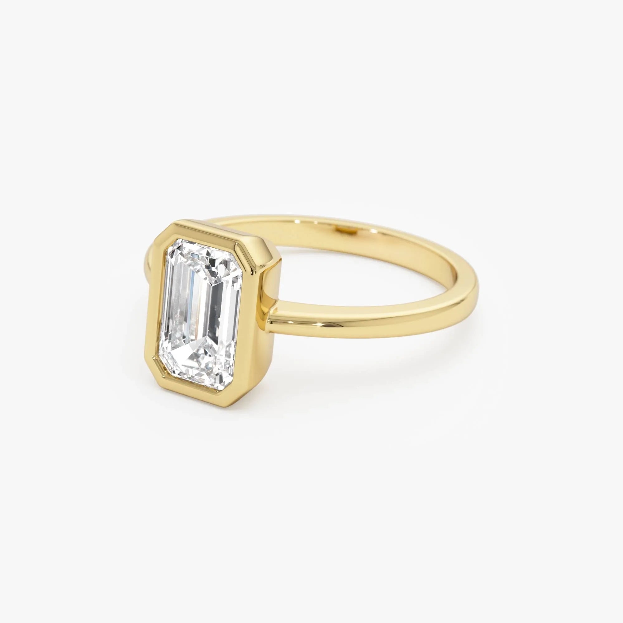 14k Gold 1.50 Carat Emerald Cut Lab Grown Diamond Bezel Setting Engagement Ring IGI Certified