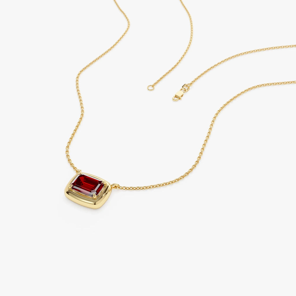 14k Solid Gold Garnet Emerald Cut Necklace 0.95 Carat Prong Setting
