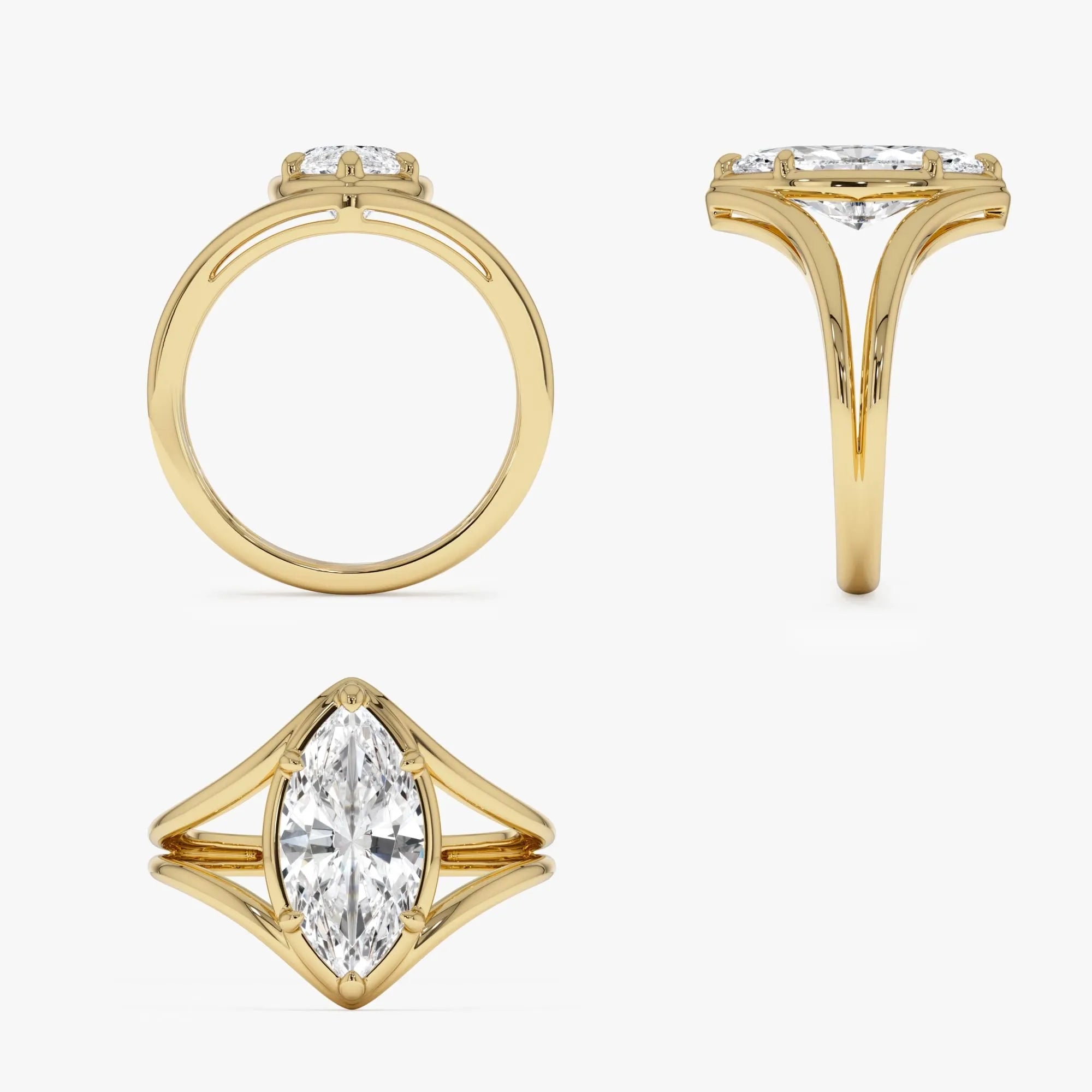 14k Gold 2.00 Carat Lab Grown Diamond Marquise Split Shank Engagement Ring IGI Certified Carla
