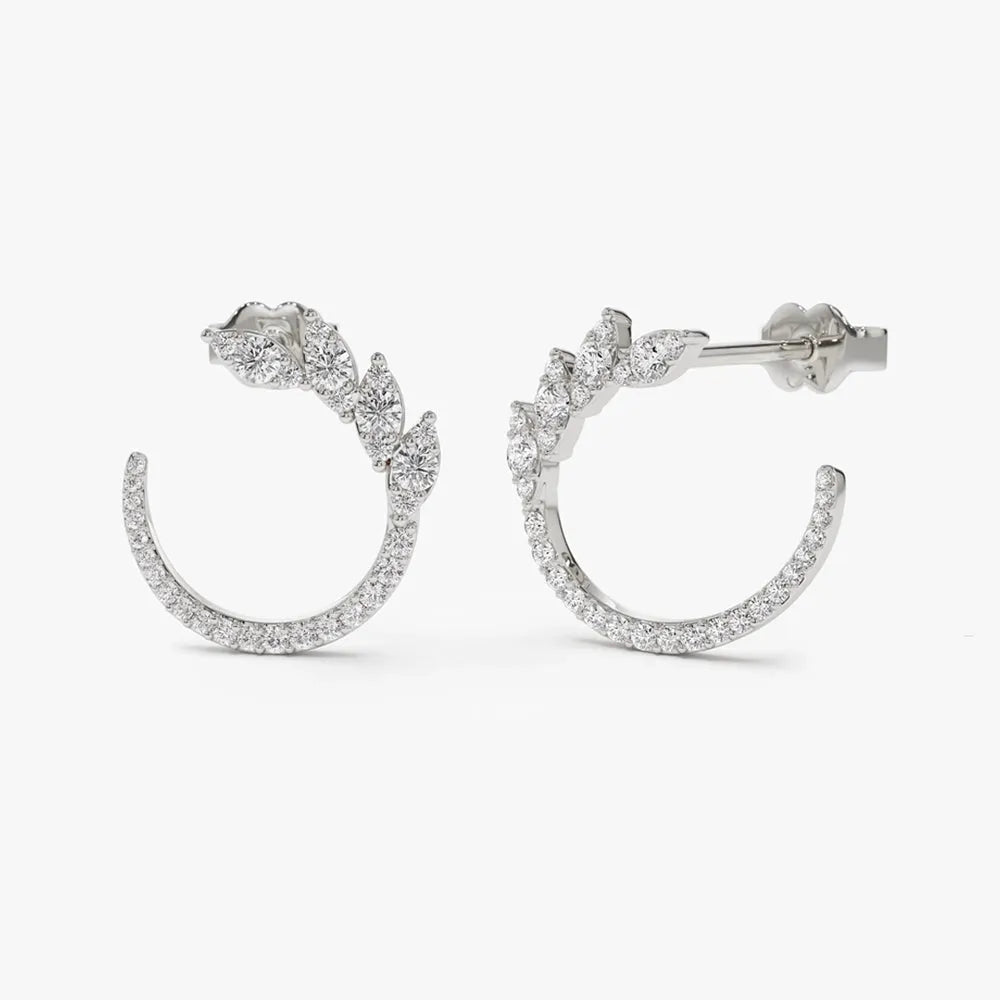 14k Gold Diamond Round Cut Marquise Shape Cluster Stud Earrings Prong Setting 0.60 ctw