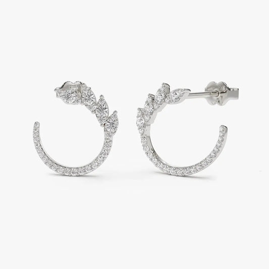 14k Gold Diamond Round Cut Marquise Shape Cluster Stud Earrings Prong Setting 0.60 ctw