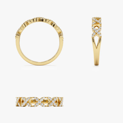 14K Solid Gold Round Diamond 0.22 Carat Pave Setting X Ring