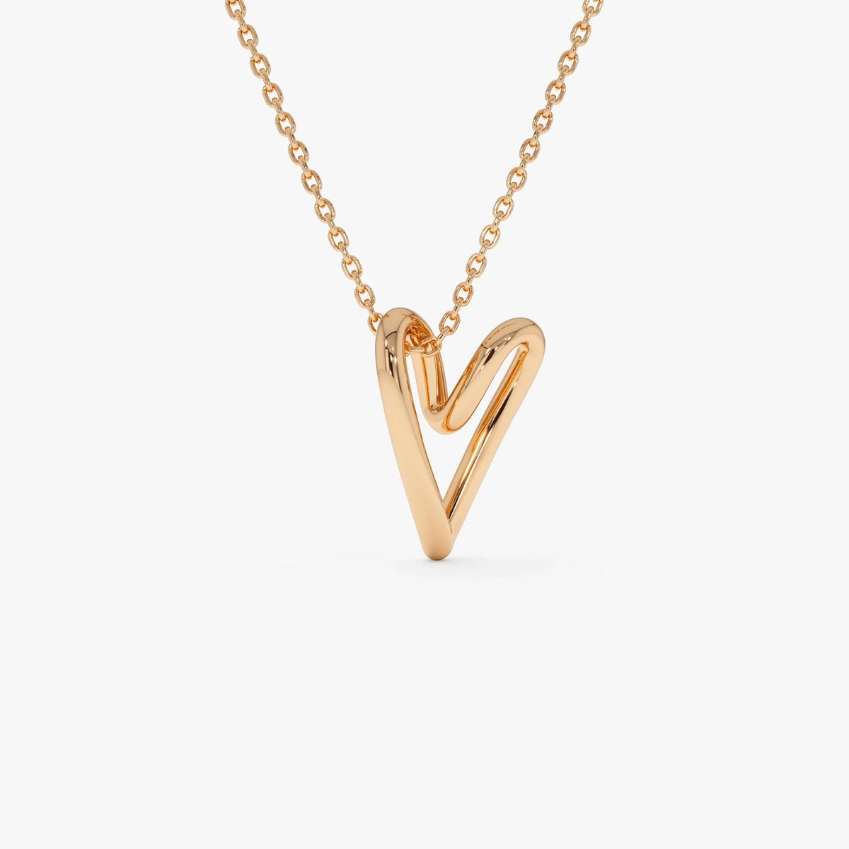 14k Solid Gold Abstract Open Heart Pendant Necklace
