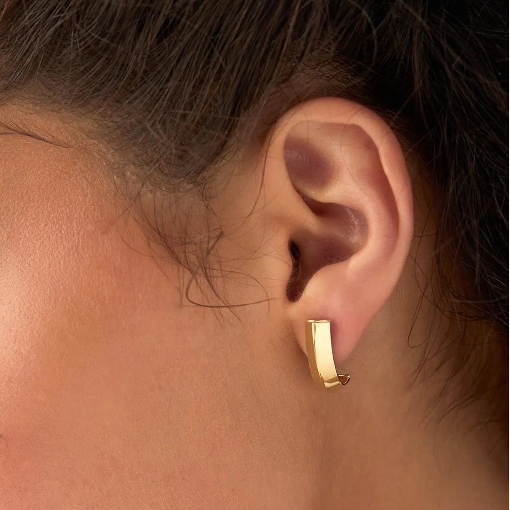 14k Yellow Gold Knife Edge Open Hoop Earrings 17mm Length 6mm Width