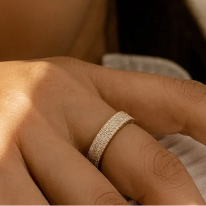 14k Gold Round Diamond 0.68ctw 4 Row Micro Pave Half Eternity Wedding Band