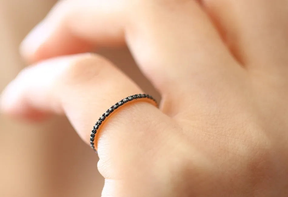 14K Gold Round Black Diamond Micro Pave Eternity Wedding Band Ring 0.30ctw