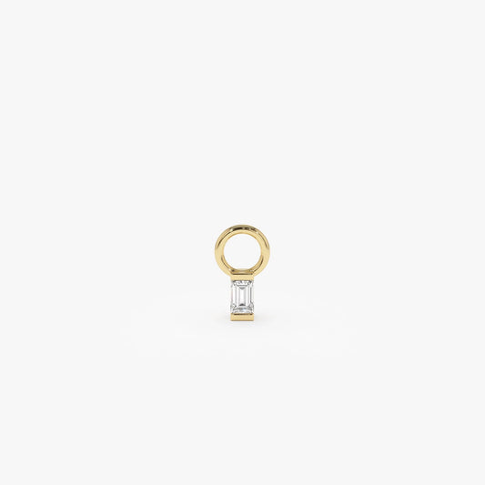 14k Gold Diamond Baguette Cut Single Hoop Earring Charm 0.04 ctw