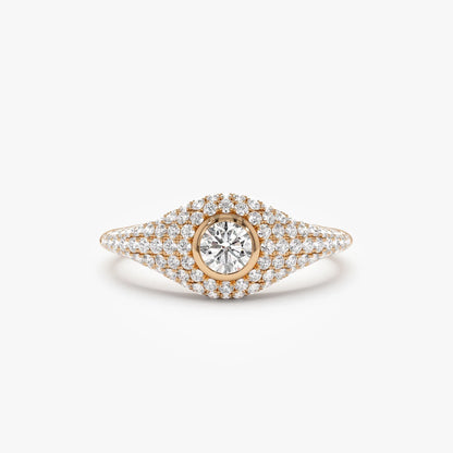 14k Solid Gold Round and Pear Diamond 0.75 Carat Pave Setting Signet Ring
