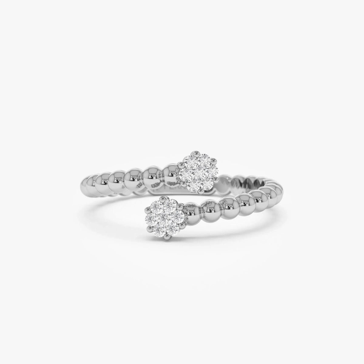 14k Solid Gold Round Diamond 0.14 ctw Beaded Open Bypass Illusion Ring
