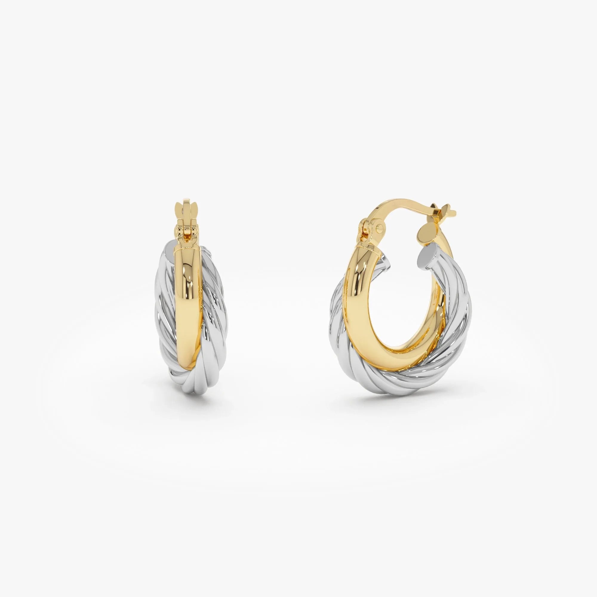 14k Yellow and White Gold Two-Tone Twisted Hoop Earrings