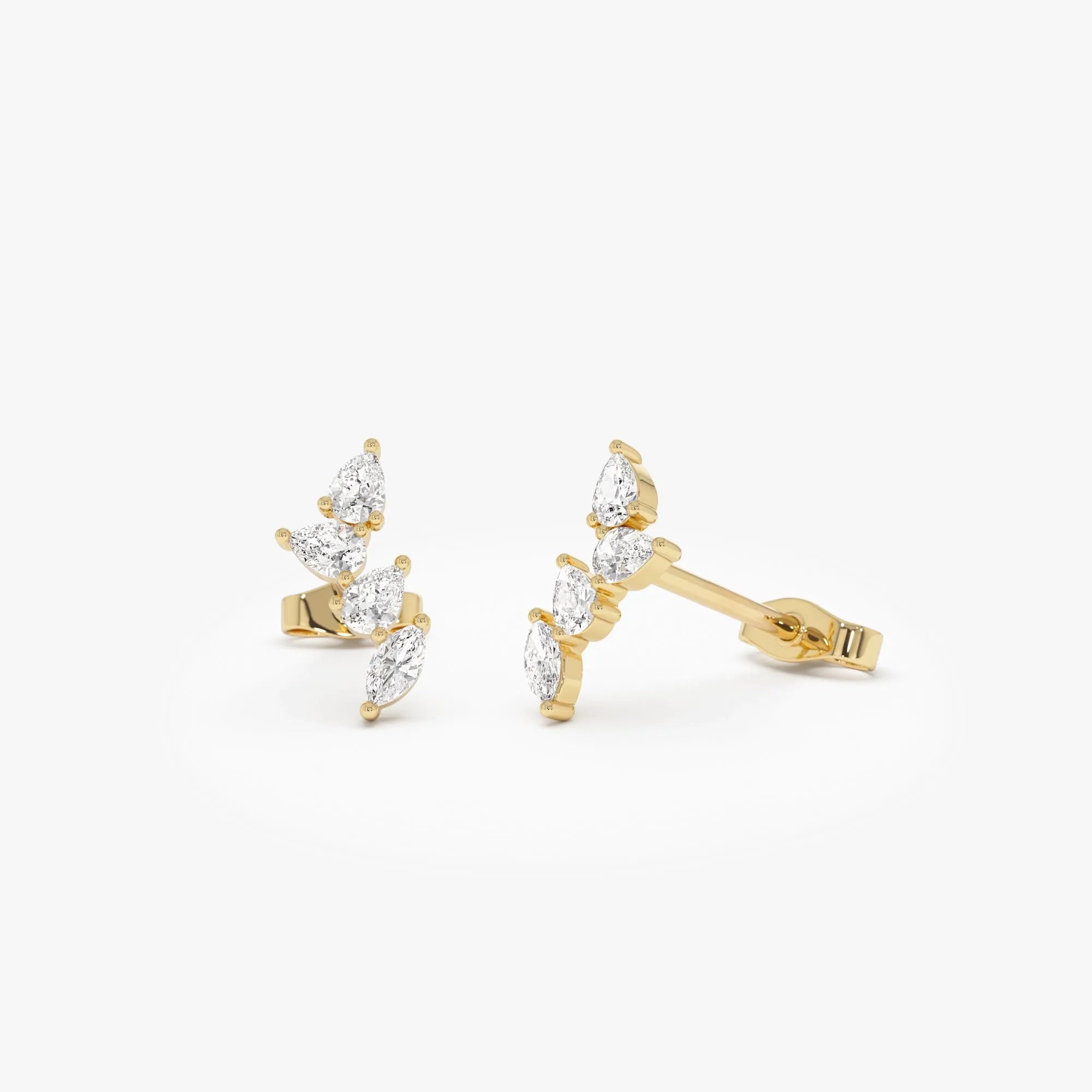 14k Gold Diamond Marquise and Pear Cut Vine Stud Earrings 0.40 ctw