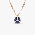 14k Solid Gold Marquise Sapphire 0.32 CTW and Round Diamond 0.01 CTW Cluster Necklace