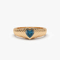 14K Solid Gold Heart Shape Blue Topaz 0.45 Carat Dome Beveled Ring