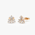 14k Gold Diamond Tapered Baguette and Round Cut Triangle Stud Earrings 0.30 ctw