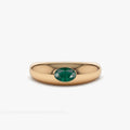 14K Solid Gold Oval Emerald Flush Set Dome Ring 0.49 CTW Handcrafted Jewelry