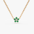 14k Solid Gold Round Emerald and Diamond Flower Charm Necklace 0.12 CTW Emerald 0.04 CTW Diamond Prong Setting
