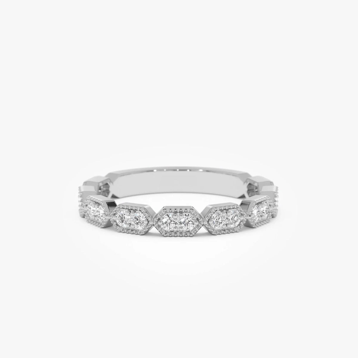 14k Gold Stacking Filigree Ring with 0.18 CTW Round Diamonds