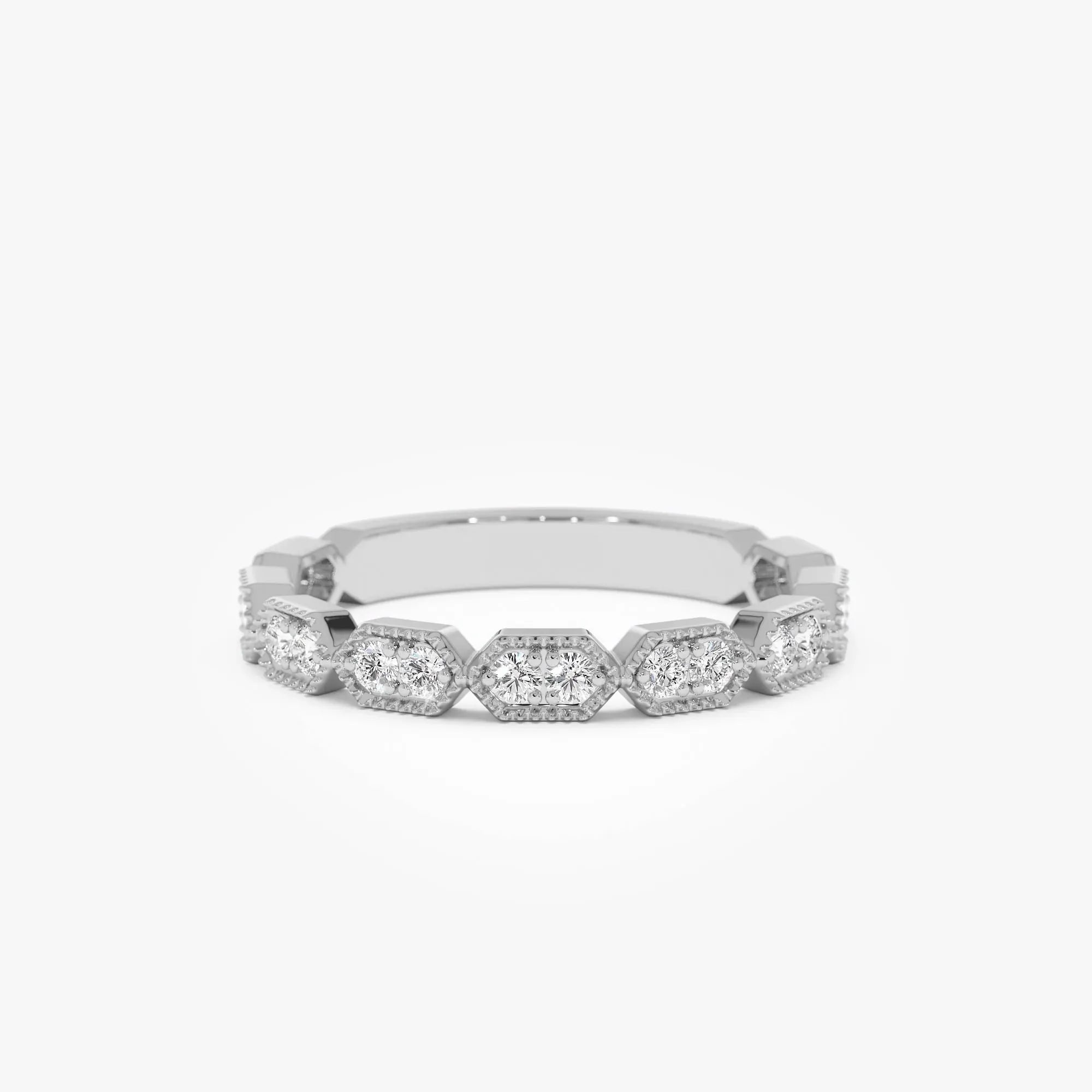14k Gold Stacking Filigree Ring with 0.18 CTW Round Diamonds