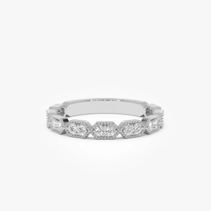 14k Gold Stacking Filigree Ring with 0.18 CTW Round Diamonds