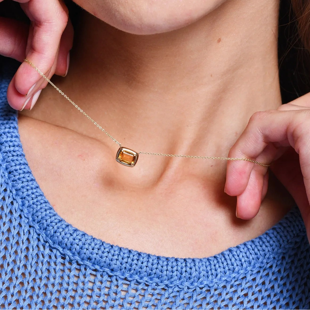 14k Solid Gold Citrine Oval Necklace 0.75 Carat Prong Setting