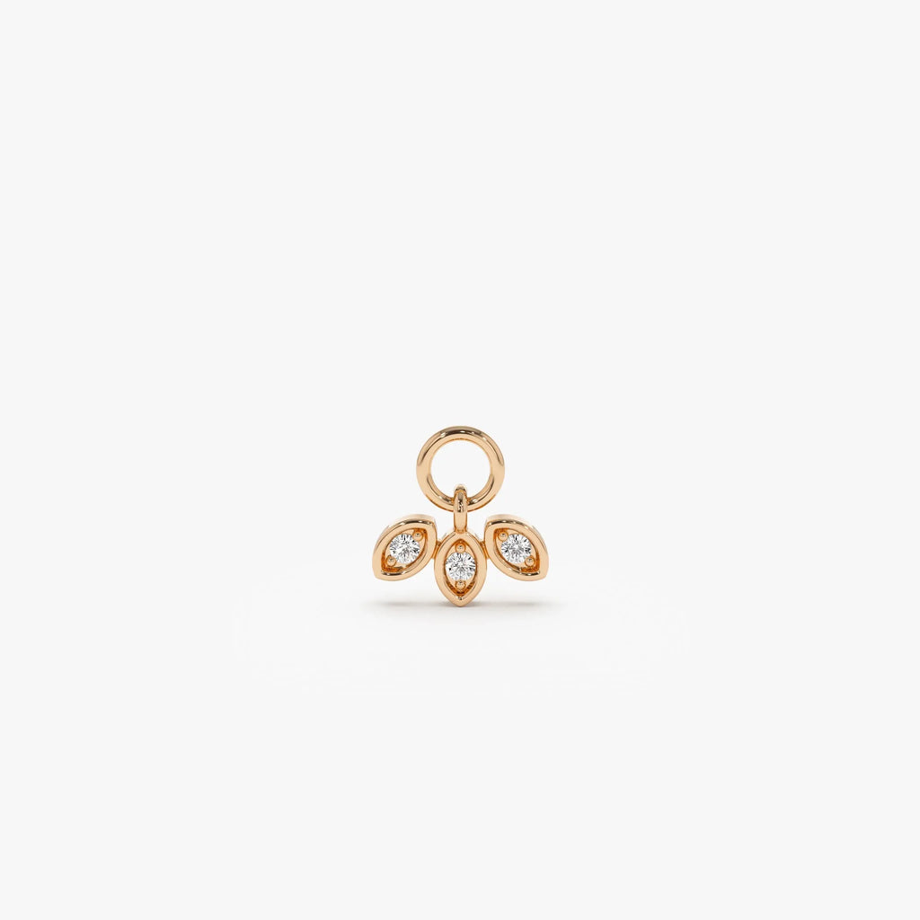 14k Gold Diamond Leaf Shape Hoop Earring Charm 0.04 ctw