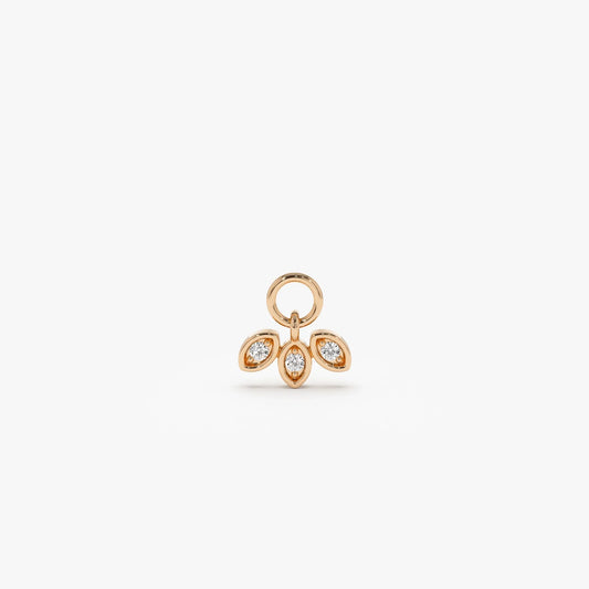 14k Gold Diamond Leaf Shape Hoop Earring Charm 0.04 ctw