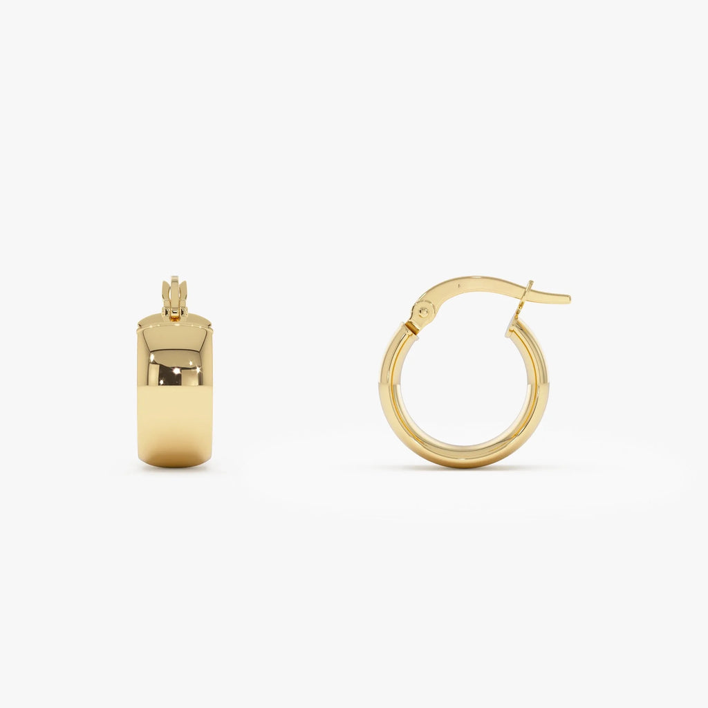 14k Yellow Gold Bold Mini Hoop Earrings 6mm Width 13mm Outer Diameter