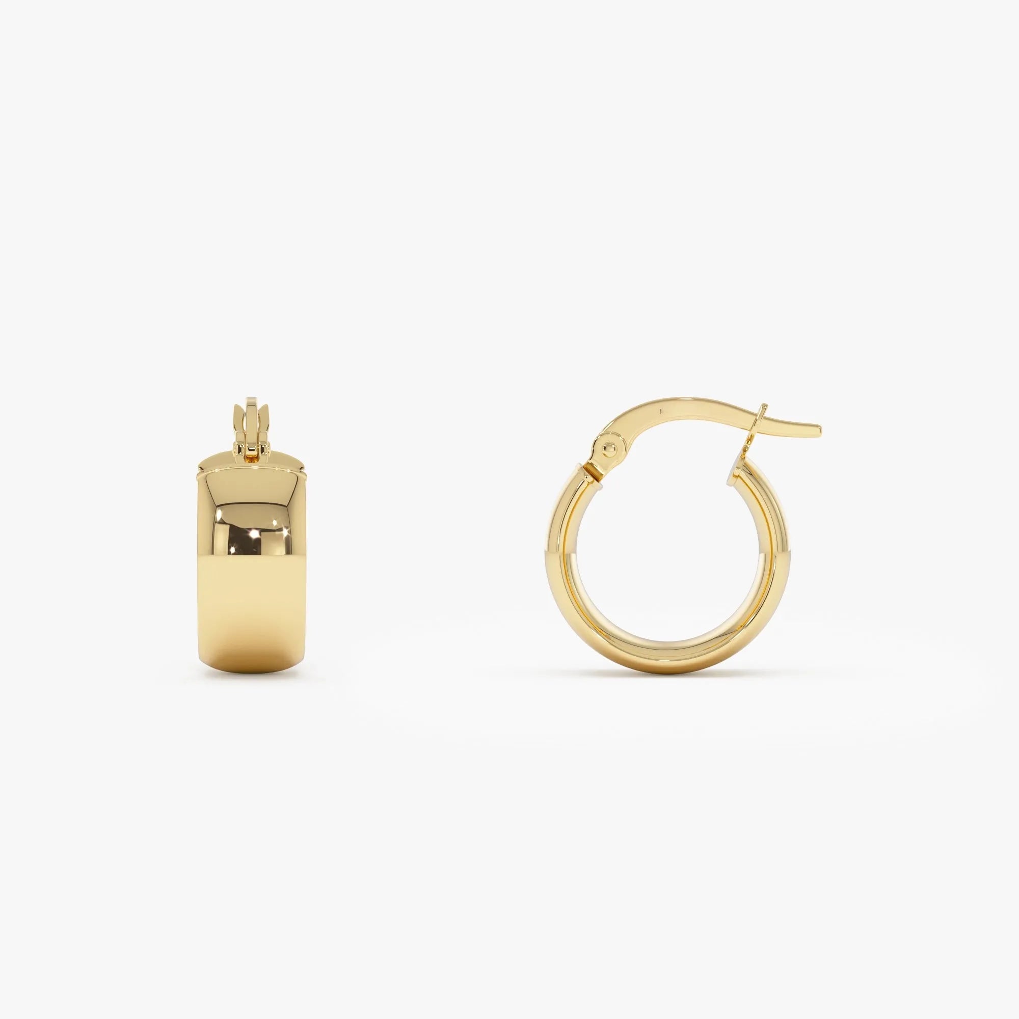 14k Yellow Gold Bold Mini Hoop Earrings 6mm Width 13mm Outer Diameter