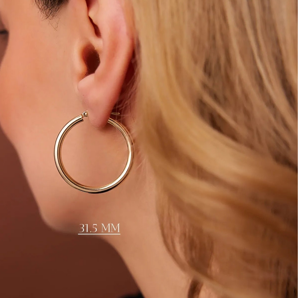 14k Solid Gold Round Hoop Earrings 3mm Thick Polished