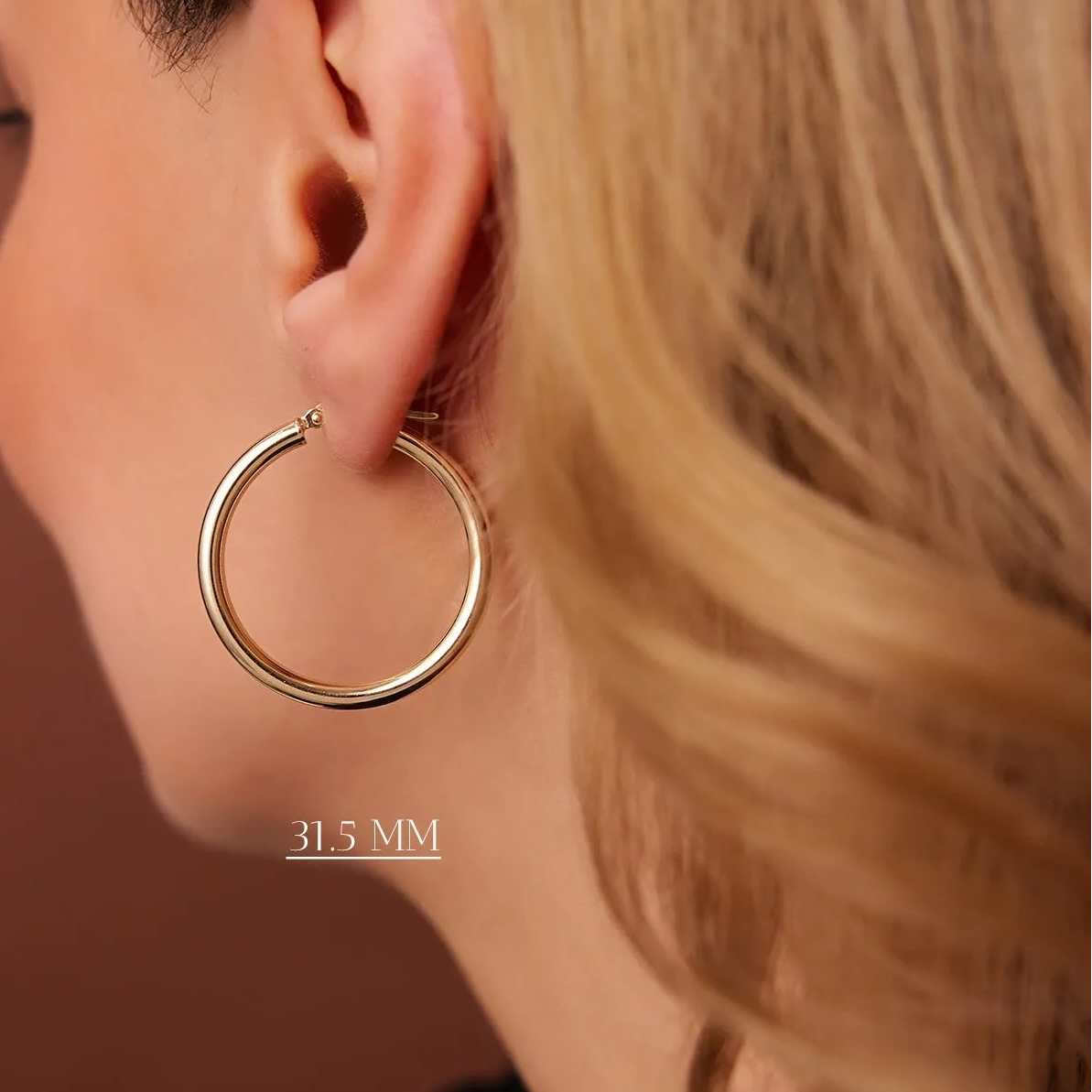 14k Solid Gold Round Hoop Earrings 3mm Thick Polished
