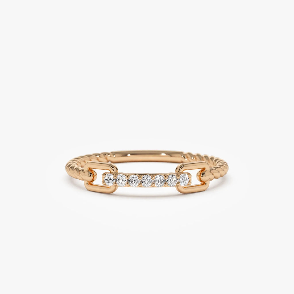 14k Gold Round Cut Diamond Braided Stackable Pave Ring 0.07 ctw