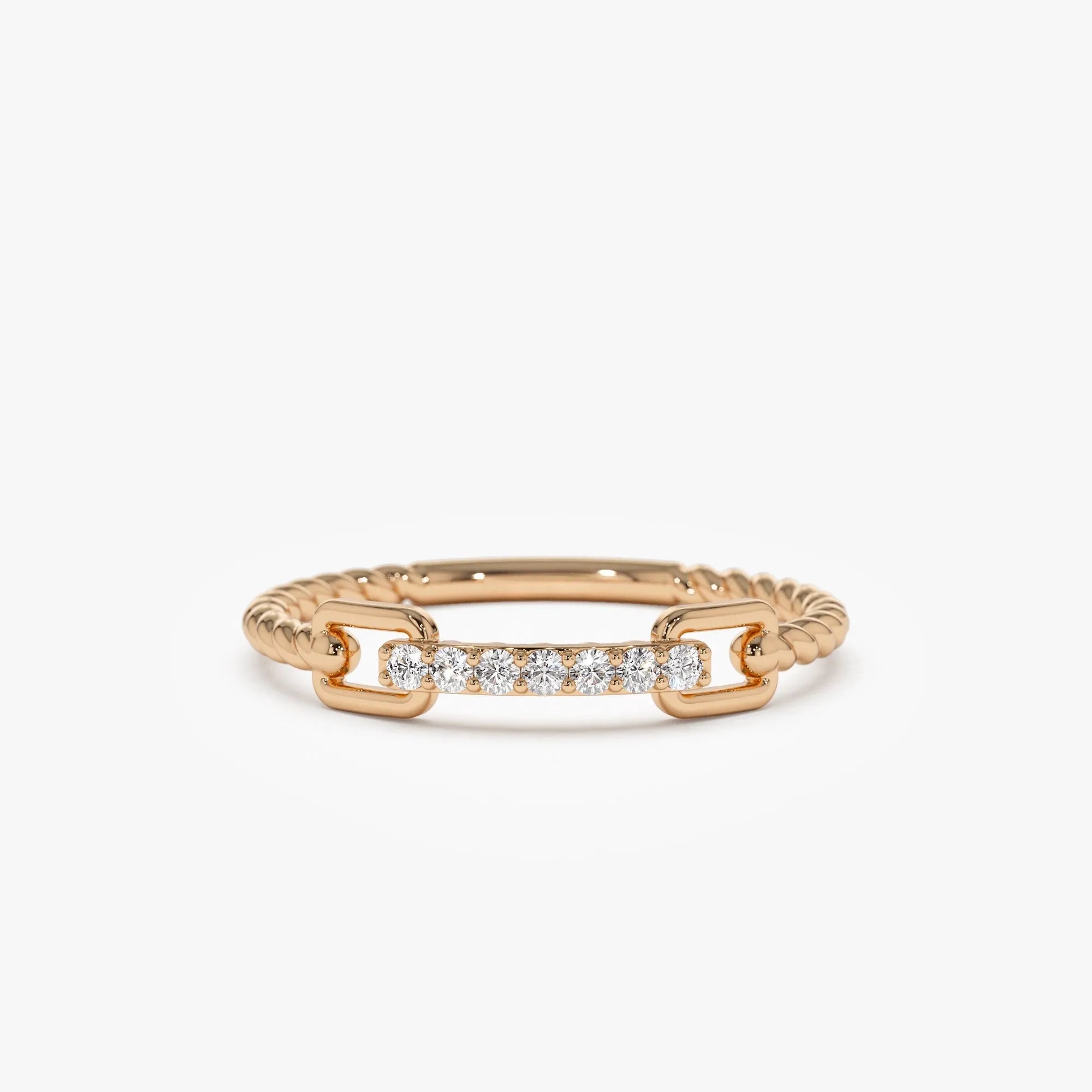 14k Gold Round Cut Diamond Braided Stackable Pave Ring 0.07 ctw