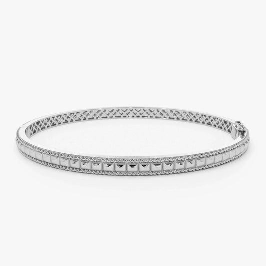 14K Solid Gold Wide Pyramid Design Bangle Bracelet