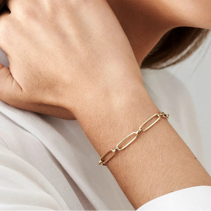 14K Solid Gold Oval Link Chain Statement Bracelet
