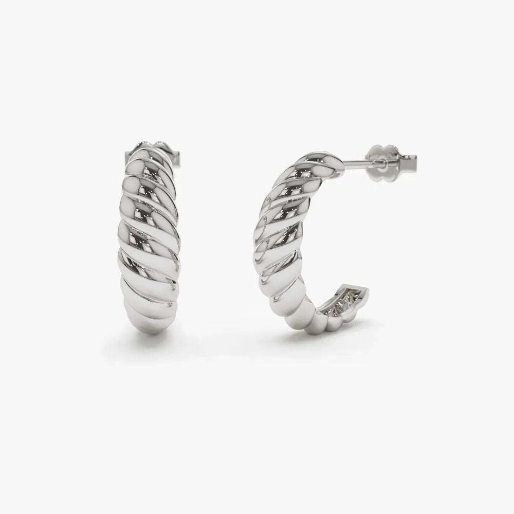 14k Solid Gold Croissant Hoop Earrings 6mm Width 19.5mm