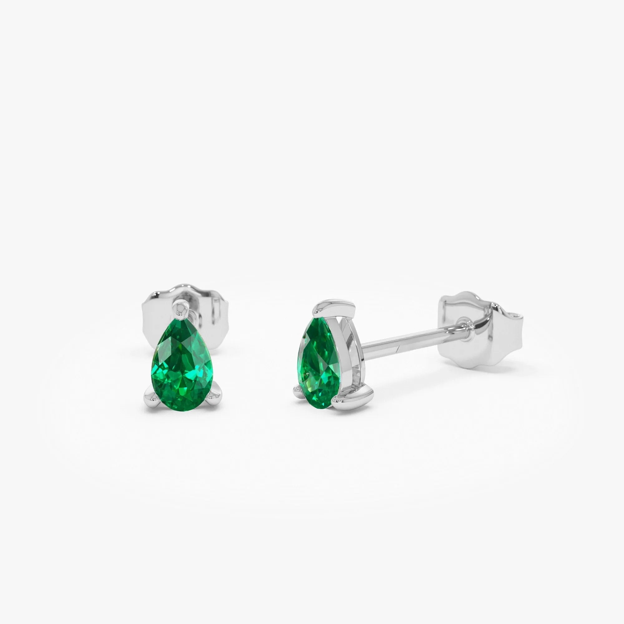 14K Solid Gold Pear Shaped Emerald Stud Earrings 0.40 CTW