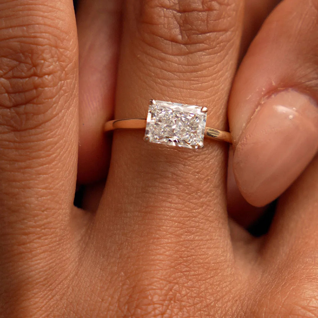 1 CTW Radiant Cut Lab Grown Diamond East-West Engagement Ring in 14K Gold