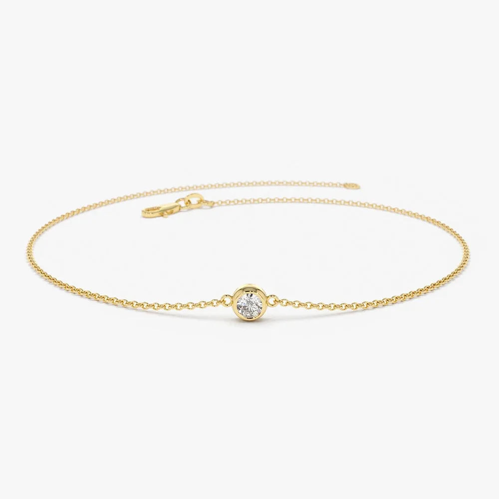 14K Solid Gold Round Diamond Solitaire Bracelet Bezel Setting 0.11 Carat