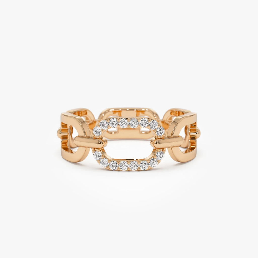 14k Solid Gold Round Diamond 0.08 Carat Buckle Chain Ring