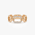 14k Solid Gold Round Diamond 0.08 Carat Buckle Chain Ring