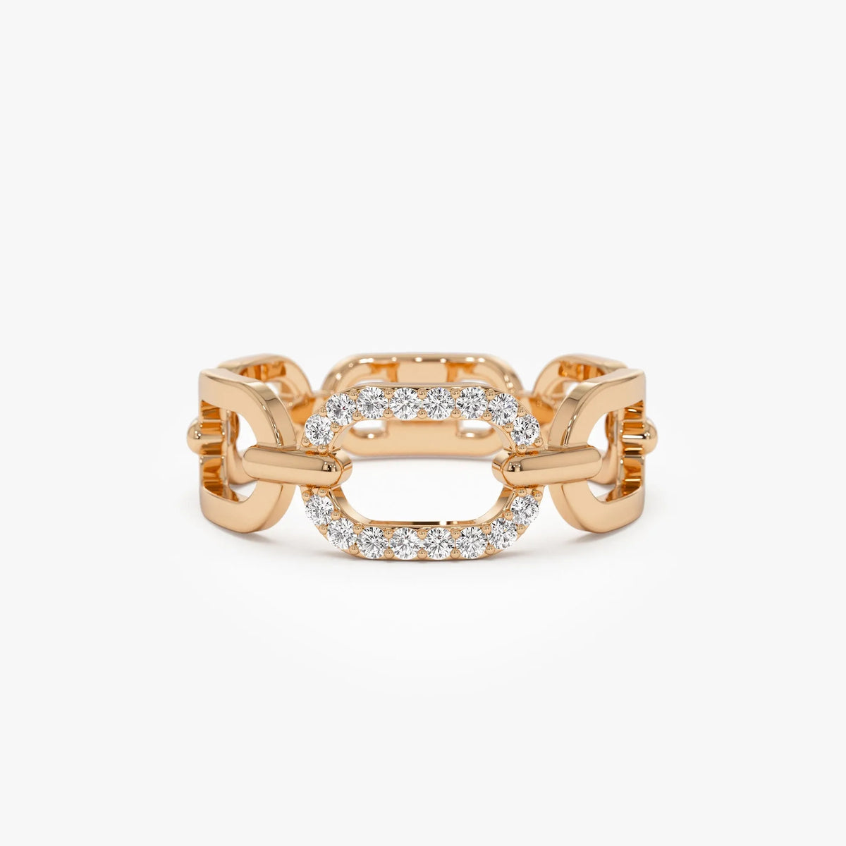 14k Solid Gold Round Diamond 0.08 Carat Buckle Chain Ring