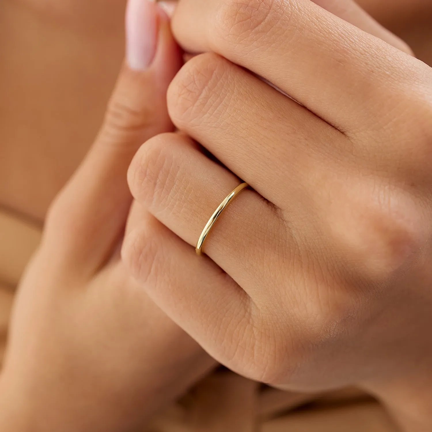 14k Solid Gold 1.5mm Minimalist Thin Stackable Wedding Band Ring