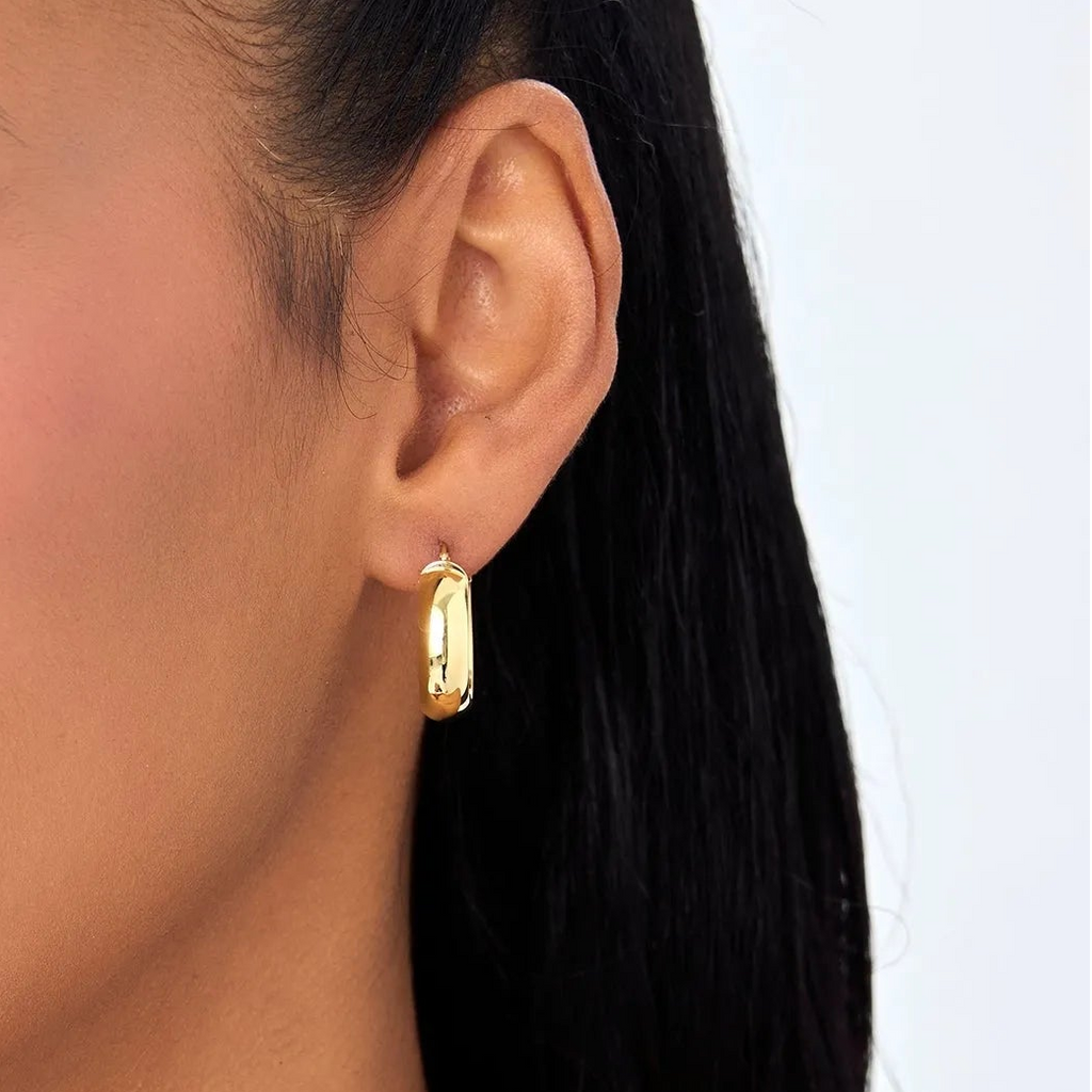 14k Yellow Gold Wide Hoop Earrings 6mm Bold Design 20mm Outer Diameter