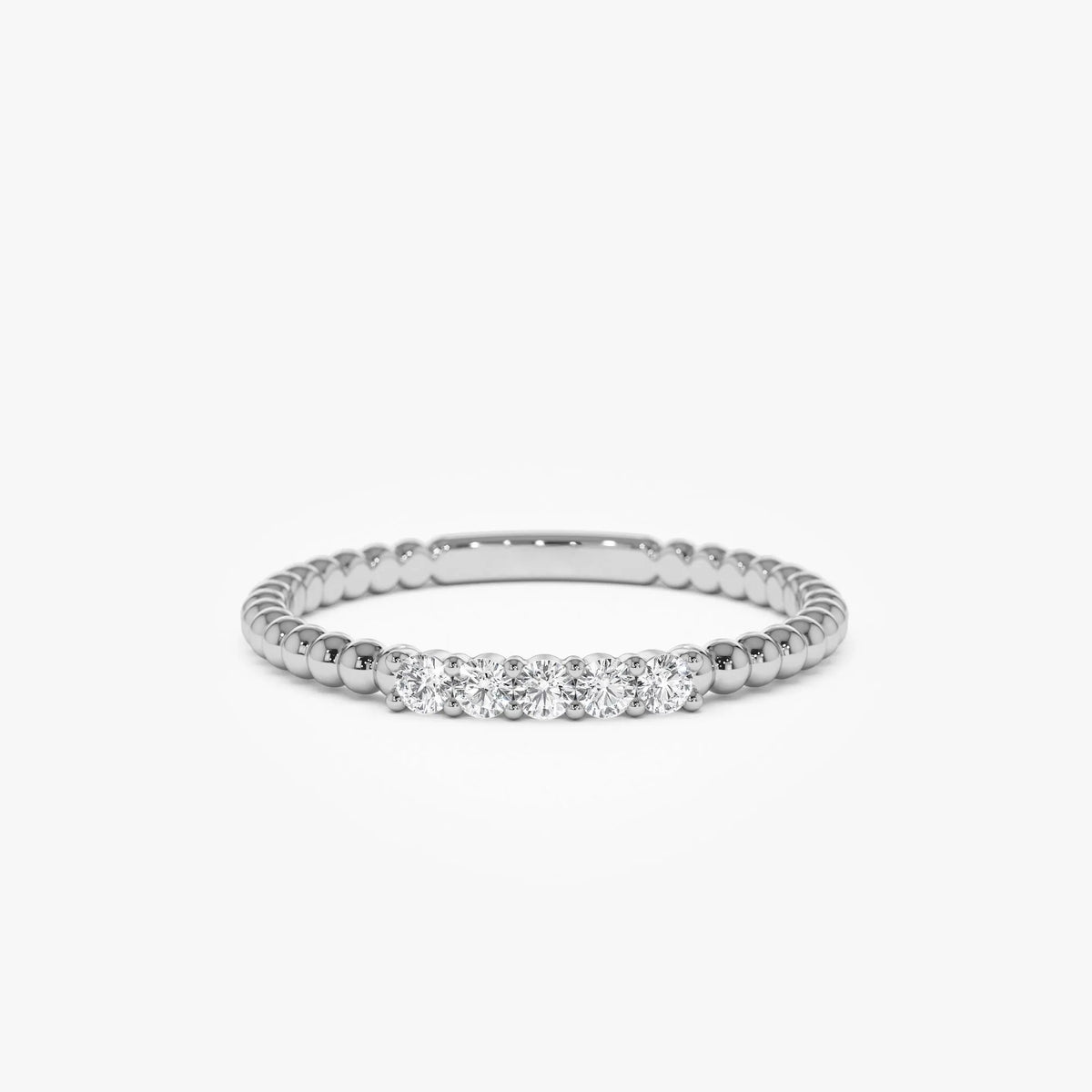 14K Solid Gold 0.10 ctw Natural Round Diamond Stacking Beaded Band