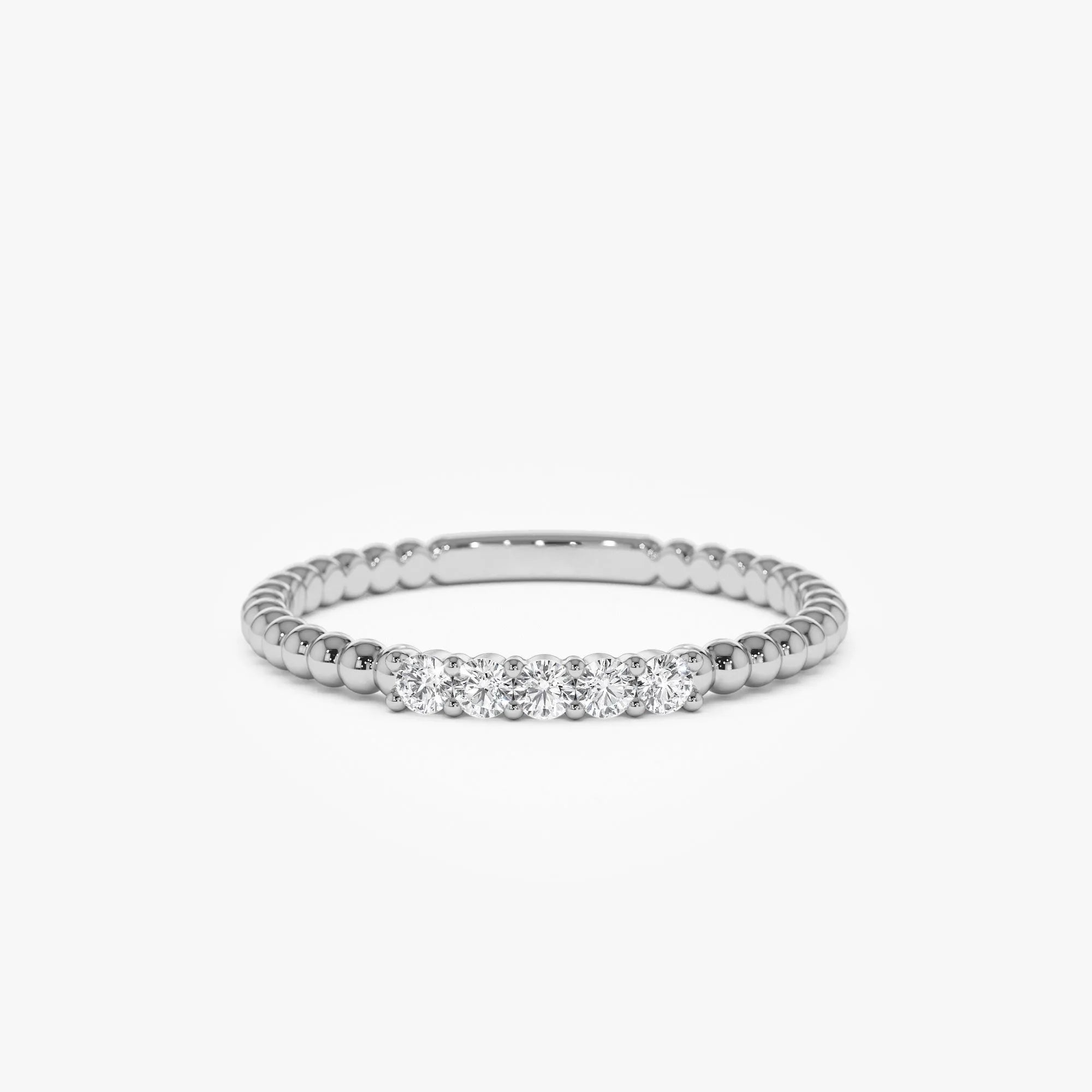 14K Solid Gold 0.10 ctw Natural Round Diamond Stacking Beaded Band