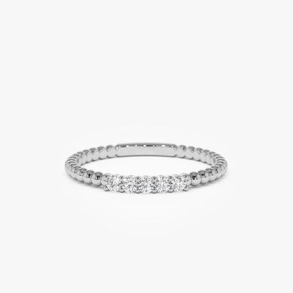 14K Solid Gold 0.10 ctw Natural Round Diamond Stacking Beaded Band