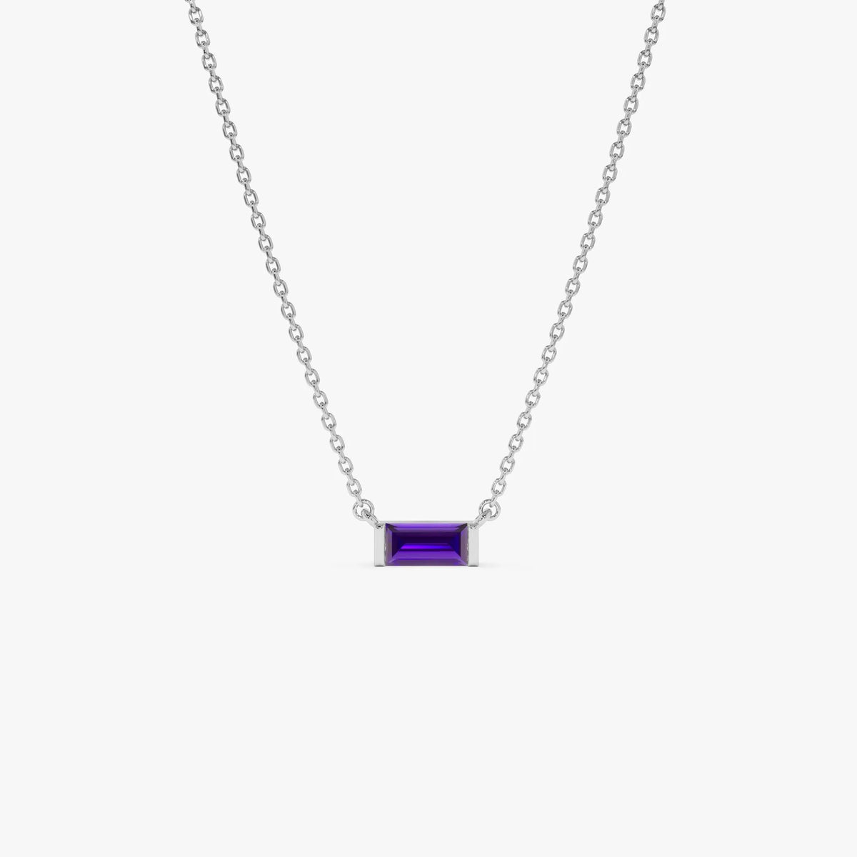 14k Solid Gold Amethyst Baguette Birthstone Necklace 0.35 Carat